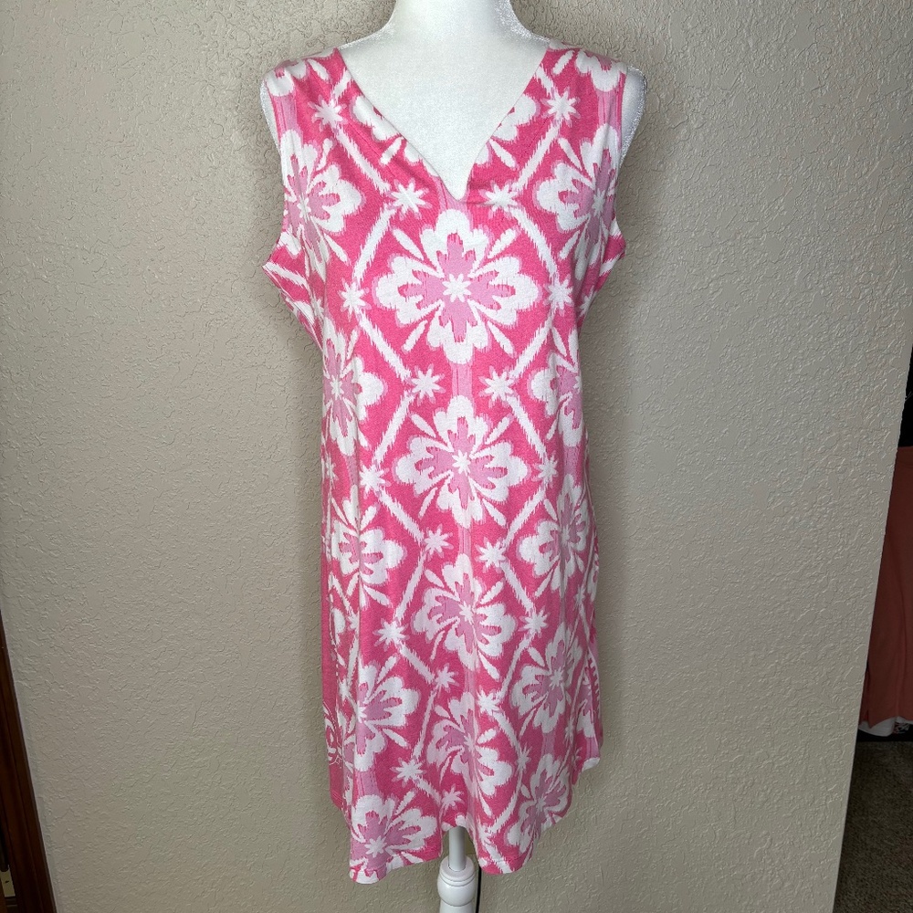 Before and Again Pink White Print Sleeveless Summer Dress Women's Size L…